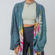 Hand Tie-Dye Kimono Duster: Boho Festival Jersey Cotton Coverup (Plus Size) - Yuma - Image 5