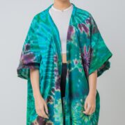 Handmade Tie Dye Kimono Duster: Cotton Festival Beach Coverup - Cypress - Image 4