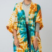 Handmade Tie Dye Kimono Duster: Tribal Festival Beach Coverup - Cypress - Image 5