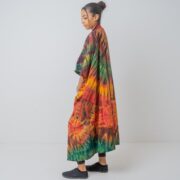 Handmade Tie Dye Kimono Duster: Cotton Festival Beach Coverup - Cypress - Image 3