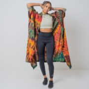 Handmade Tie Dye Kimono Duster: Cotton Festival Beach Coverup - Cypress - Image 4