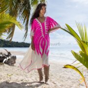 Handmade Embroidered Kaftan Dress: Crochet Cotton Beach Coverup - Oceano