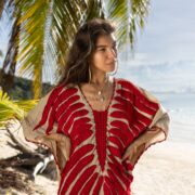 Handmade Embroidered Crochet Kaftan: Cotton Beach Coverup Dress - Oceano - Image 4