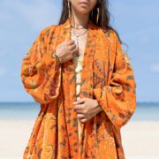 Cotton Velvet Kimono Coat: Bohemian Maxi Duster with Pockets - Mai - Image 4
