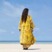 Cotton Velvet Kimono Coat: Floral Print Maxi Duster with Pockets - Mai - Image 3
