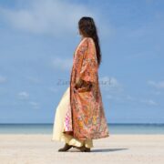 Cotton Velvet Kimono Coat: Floral Print Maxi Duster with Pockets - Mai - Image 2