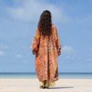 Cotton Velvet Kimono Coat: Floral Print Maxi Duster with Pockets - Mai - Image 3