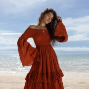 Off-Shoulder Bohemian Wedding Dress: Tiered Cotton Maxi - Lucia - Image 6