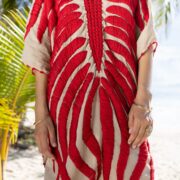 Handmade Embroidered Crochet Kaftan: Cotton Beach Coverup Dress - Oceano - Image 5