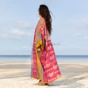 Reversible Vintage Quilted Kimono Duster: Handmade Boho Cotton Coat - Sakura - Image 2