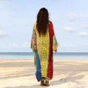 Reversible Vintage Quilted Kimono Duster: Handmade Boho Cotton Coat - Sakura - Image 3