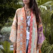 Reversible Quilted Kimono Duster: Vintage Boho Cotton Coat - Sakura - Image 4