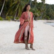 Reversible Quilted Kimono Duster Coat: Vintage Boho Cotton Maxi - Sakura