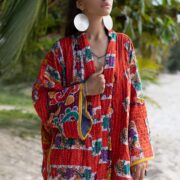 Reversible Quilted Kimono Duster: Vintage Sakura Print, Handmade Boho Coat - Image 4