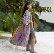 Reversible Quilted Kimono Duster: Vintage Boho Cotton Coat - Sakura - Image 2