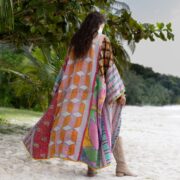 Reversible Quilted Kimono Duster: Vintage Boho Cotton Coat - Sakura - Image 3