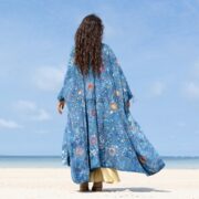 Denim Patchwork Kimono: Embroidered Tie-Dye Cotton Duster, Plus Size - Kosmos - Image 3