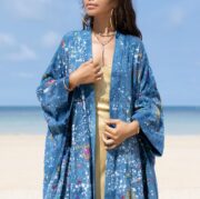 Denim Patchwork Kimono: Embroidered Tie-Dye Cotton Duster, Plus Size - Kosmos - Image 4