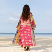 Reversible Vintage Quilted Kimono Duster: Handmade Boho Cotton Coat - Sakura - Image 4