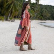 Reversible Quilted Kimono Duster Coat: Vintage Boho Cotton Maxi - Sakura - Image 2