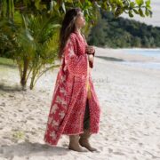 Sakura Reversible Quilted Kimono Duster: Vintage Boho Cotton Coat - Sakura - Image 2