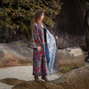 Floral Cotton Velvet Kimono: Maxi Boho Duster with Pockets - Mai - Image 2