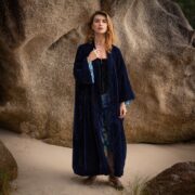 Velvet Kimono Jacket: Royal Blue Boho Duster Coat, Evening Wrap - Mai