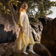 Handmade Embroidered Cotton Kaftan Dress: Beach Coverup Tunic - Oceano - Image 2