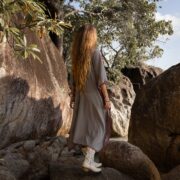 Handmade Embroidered Cotton Kaftan Dress: Beach Coverup Tunic - Oceano - Image 4