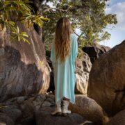 Handmade Embroidered Cotton Kaftan Dress: Beach Coverup Tunic - Oceano - Image 3