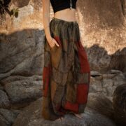 Wide-Leg Patchwork Pants: Boho Style, Cotton Comfort, Pockets, Plus Size, Festival Ready, Earthy Tone, Unique Handmade| Chesa- ZinniaPearl - Image 4