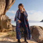 Plus Size Velvet Kimono Coat: Bohemian Cotton Lined Duster - Mai