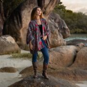 Floral Cotton Velvet Kimono: Handmade Boho Short Robe - Mei