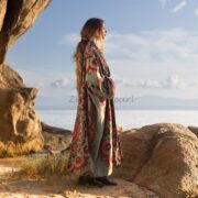 Plus Size Velvet Kimono Duster: Sage Ember Mandala Boho Robe - Mai - Image 8