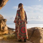 Plus Size Velvet Kimono Duster: Sage Ember Mandala Boho Robe - Mai - Image 9