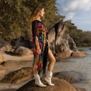 Tie-Dye Festival Poncho Tunic Dress: Boho Fringe Cotton Cover-Up - Arlo - Image 2
