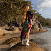 Tie-Dye Festival Poncho Tunic Dress: Boho Fringe Cotton Cover-Up - Arlo - Image 3