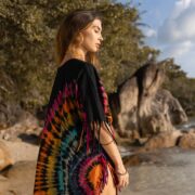 Tie-Dye Festival Poncho Tunic Dress: Boho Fringe Cotton Cover-Up - Arlo - Image 4