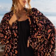 Plus Size Velvet Kimono Robe: Handmade Beaded Embroidered Coat - Mai - Image 4
