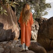 Handmade Embroidered Cotton Kaftan Dress: Beach Coverup Tunic - Oceano - Image 3