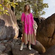 Handmade Embroidered Cotton Kaftan Dress: Oversized Beach Coverup - Oceano