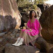 Handmade Embroidered Cotton Kaftan Dress: Oversized Beach Coverup - Oceano - Image 5