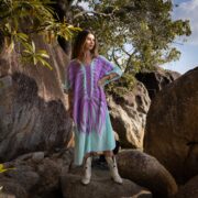 Handmade Embroidered Cotton Kaftan Dress: Beach Coverup Tunic - Oceano
