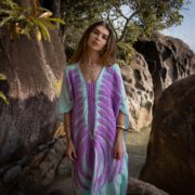 Handmade Embroidered Cotton Kaftan Dress: Beach Coverup Tunic - Oceano - Image 4