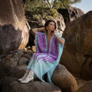Handmade Embroidered Cotton Kaftan Dress: Beach Coverup Tunic - Oceano - Image 5