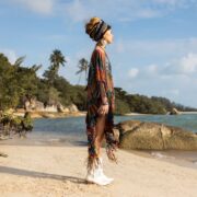 Handmade Tie-dye Cotton Kaftan Poncho with Fringe - Boho Festival Dress - Arlo - Image 2