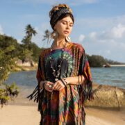 Handmade Tie-dye Cotton Kaftan Poncho with Fringe - Boho Festival Dress - Arlo - Image 4