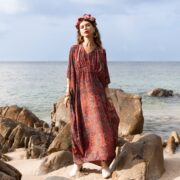 Silky Blend Kaftan: Boho Maxi Dress, Resort Beach Cover-Up - Ivie