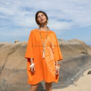 Handmade Tie-Dye Tunic Dress: Plus Size Cotton Boho Kaftan - Galaxy - Image 4