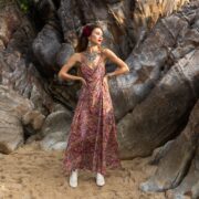 Silky Boho Maxi Slip Dress: Paisley Print Lounge Gown - Dalia